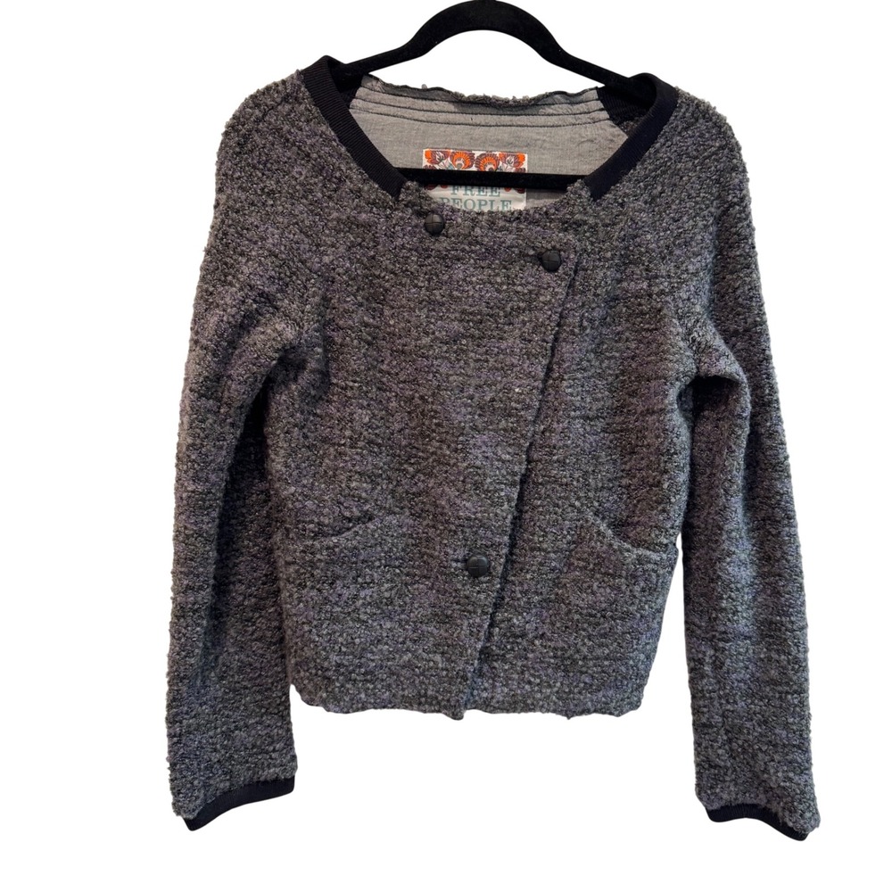 Free People Womens Gray Purple Bouclé Asymmetric Cropped Jacket Wool Blend Small